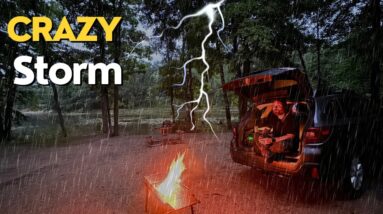 Car Camping in a Wild Rain Storm | Thunder and Lightning | Bluetti AC70